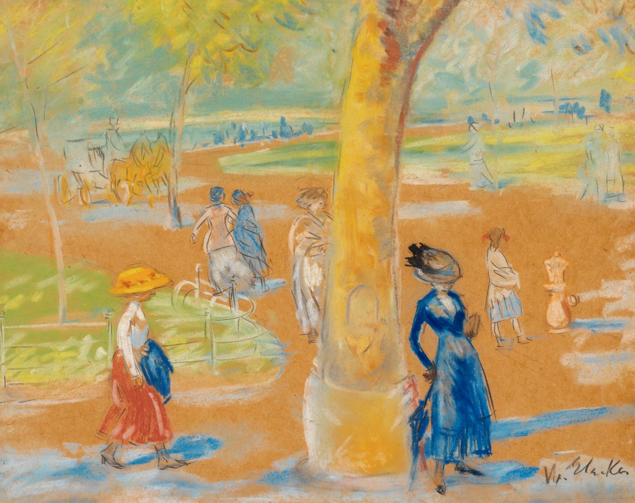 Vrouw met paraplu, Washington Square door William James Glackens