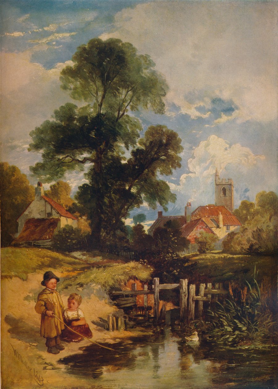 Rivierscène met kinderen De jonge vissers door William James Muller