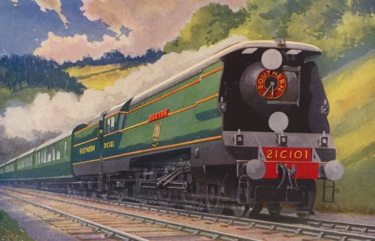 Een Southern Railway Main Line Express (kleurenlitho) door William John Patton McDowell