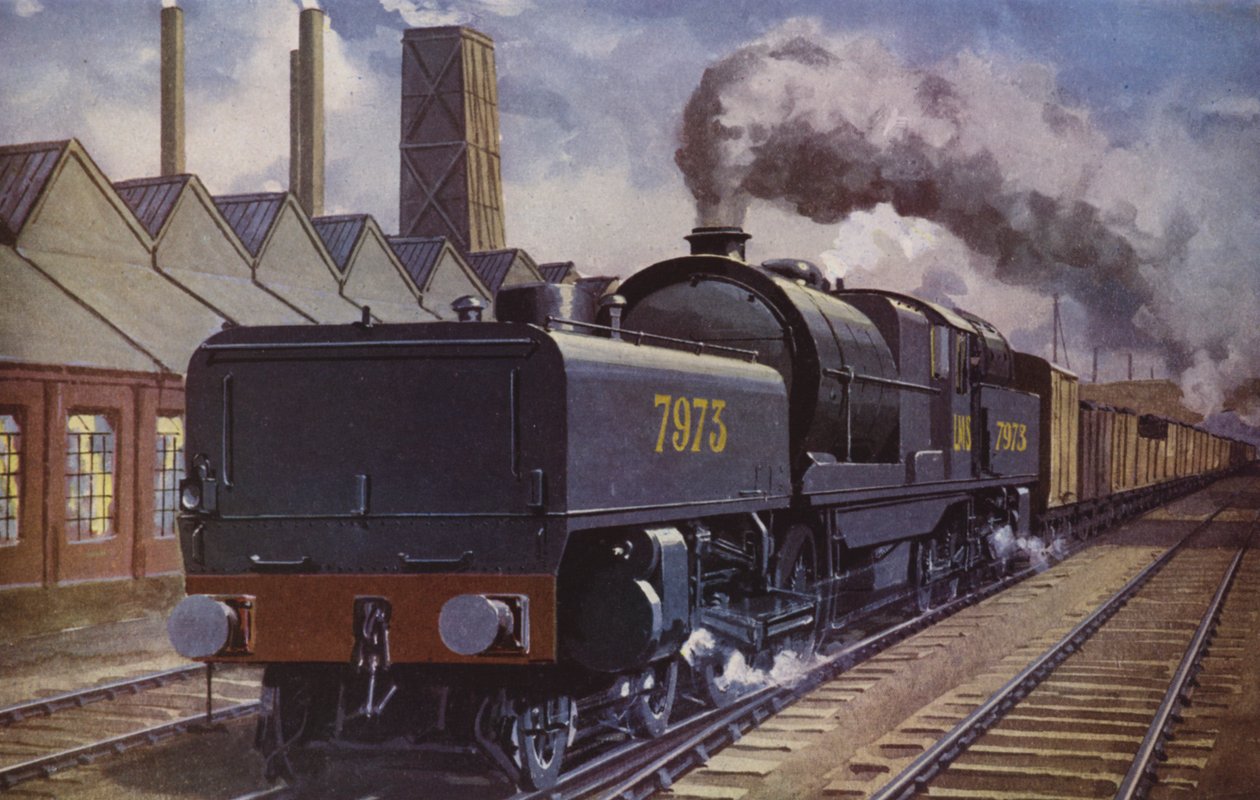 Een LMS zware kolentrein (kleurenlitho) door William John Patton McDowell