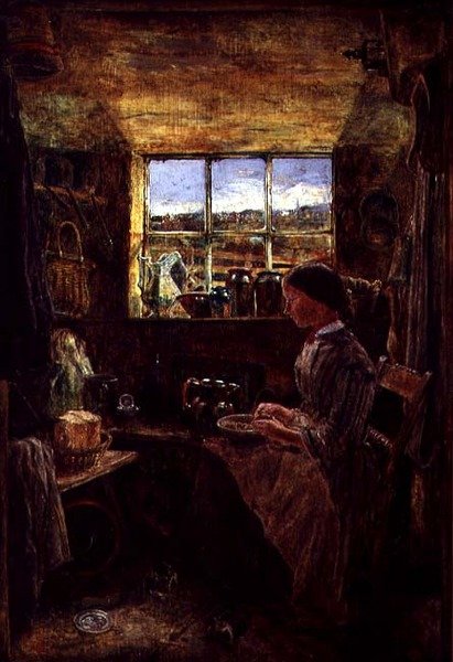 Aardappelen schillen in een keukentje door William Joseph J.C. Bond