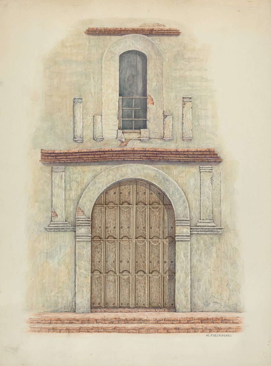 Gebogen deuropening Mission San Diego, ca. 1942 door William Kieckhofel