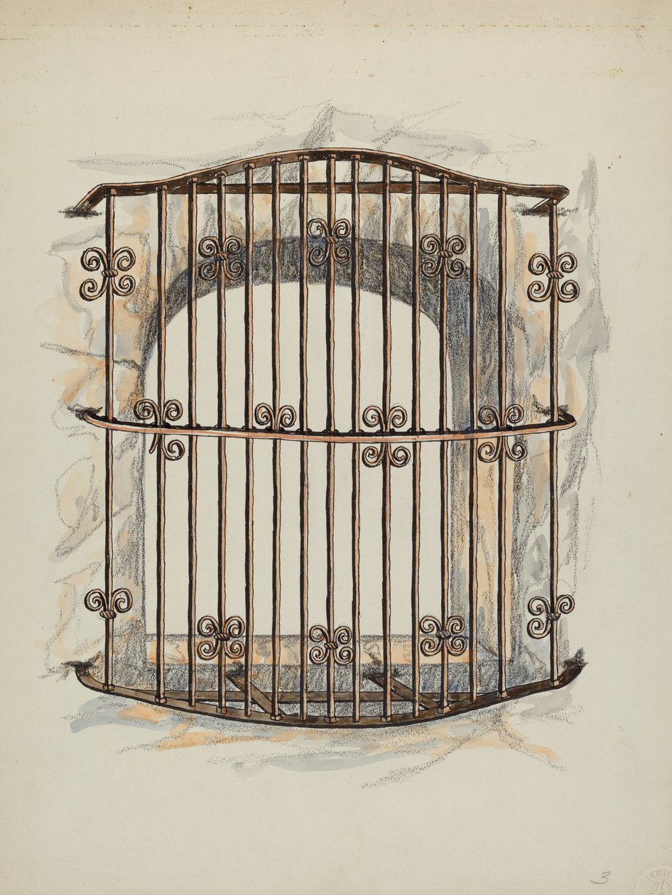 IJzeren rooster bij raam een restauratie, ca. 1941 door William Kieckhofel