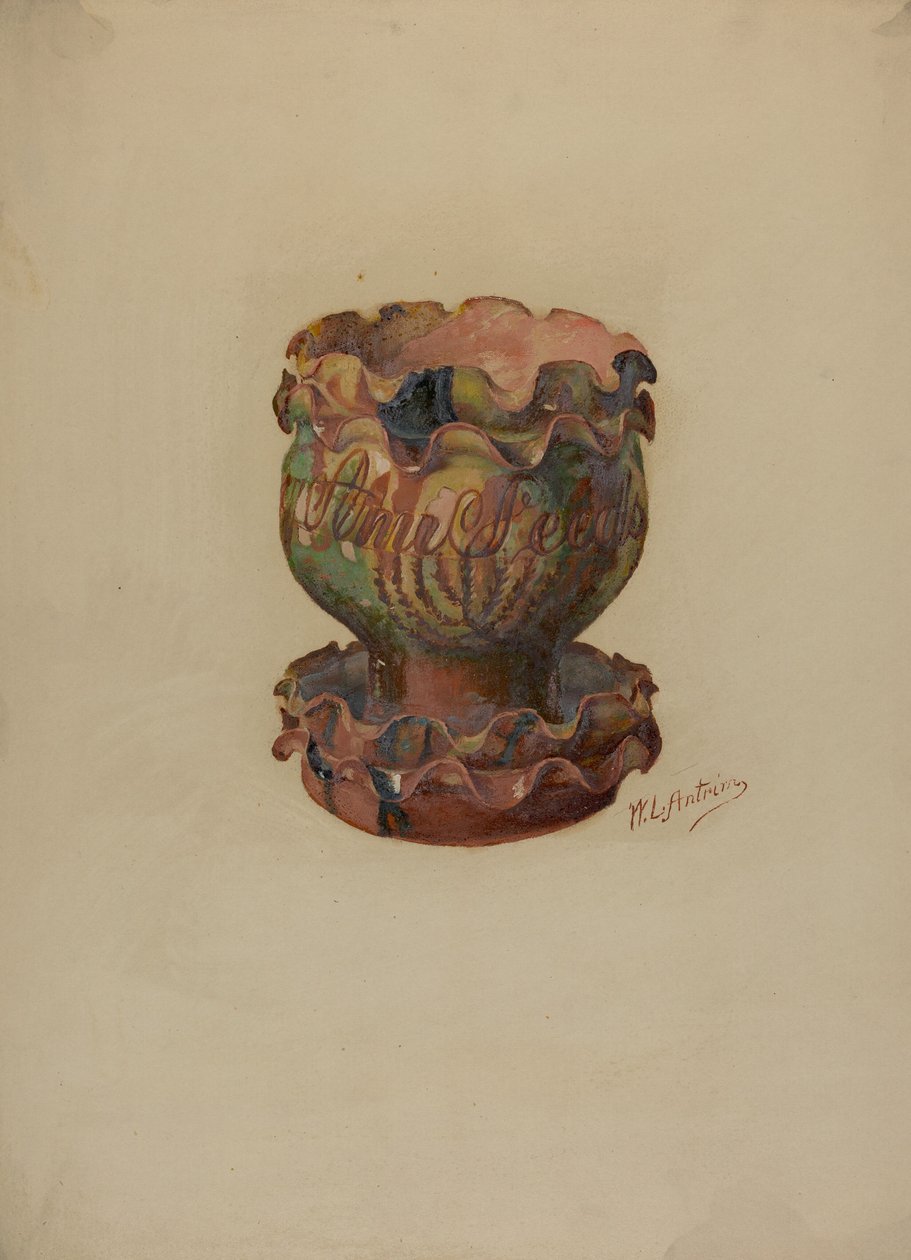 Pa. Duitse Bloempot en Schotel, ca. 1936 door William L Antrim