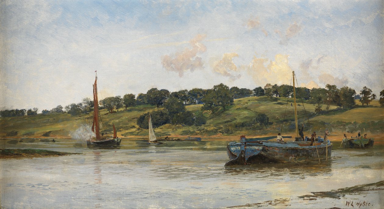 Barges op de Medway, 1977 door William Lionel Wyllie