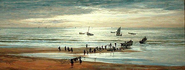 Strandscène aan de noordkust van Frankrijk door William Lionel Wyllie