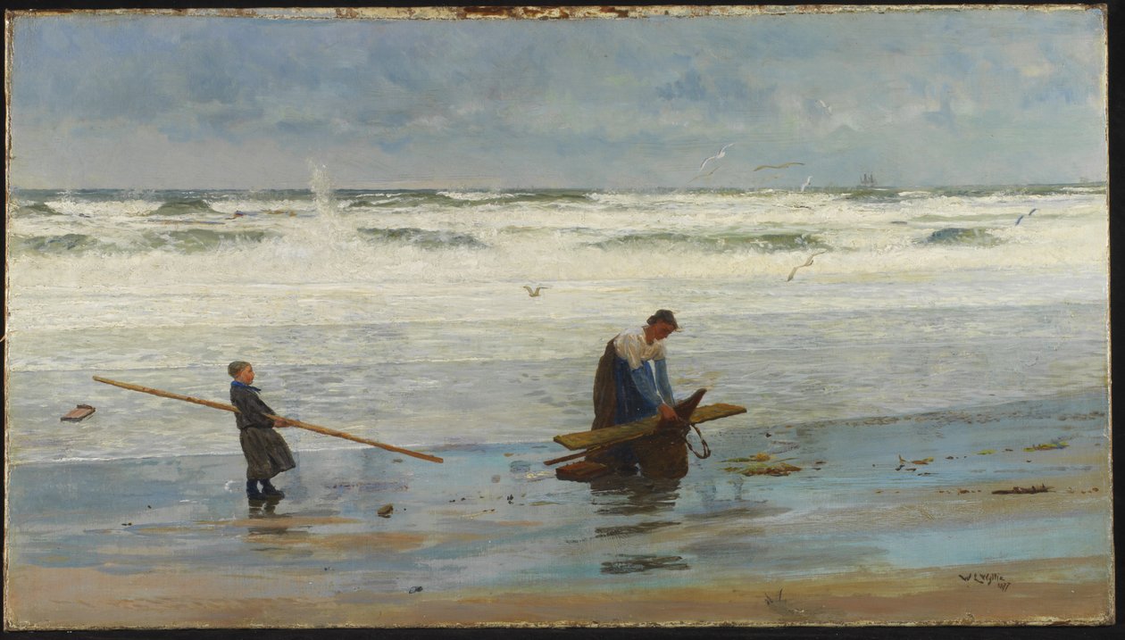 Verzamelen van Drijfhout, Holland, 1877 door William Lionel Wyllie