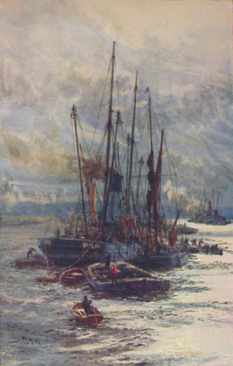 Lossen van kolen in schuiten, 1910 door William Lionel Wyllie