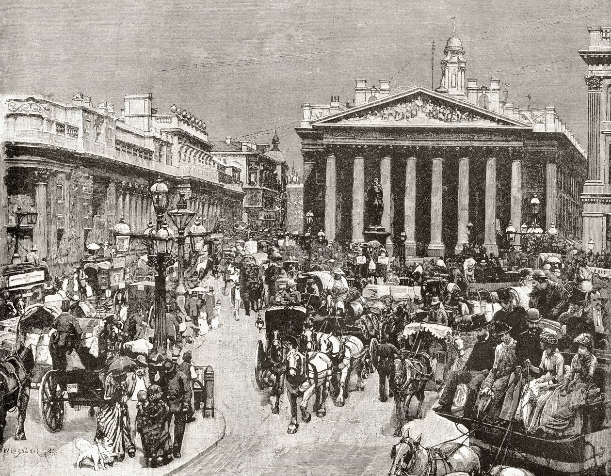 De Bank of England en de Royal Exchange in de negentiende eeuw, uit 