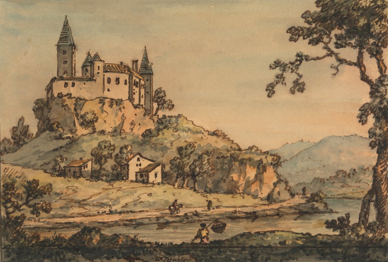 Kasteel met uitzicht op een rivier door William Marlow