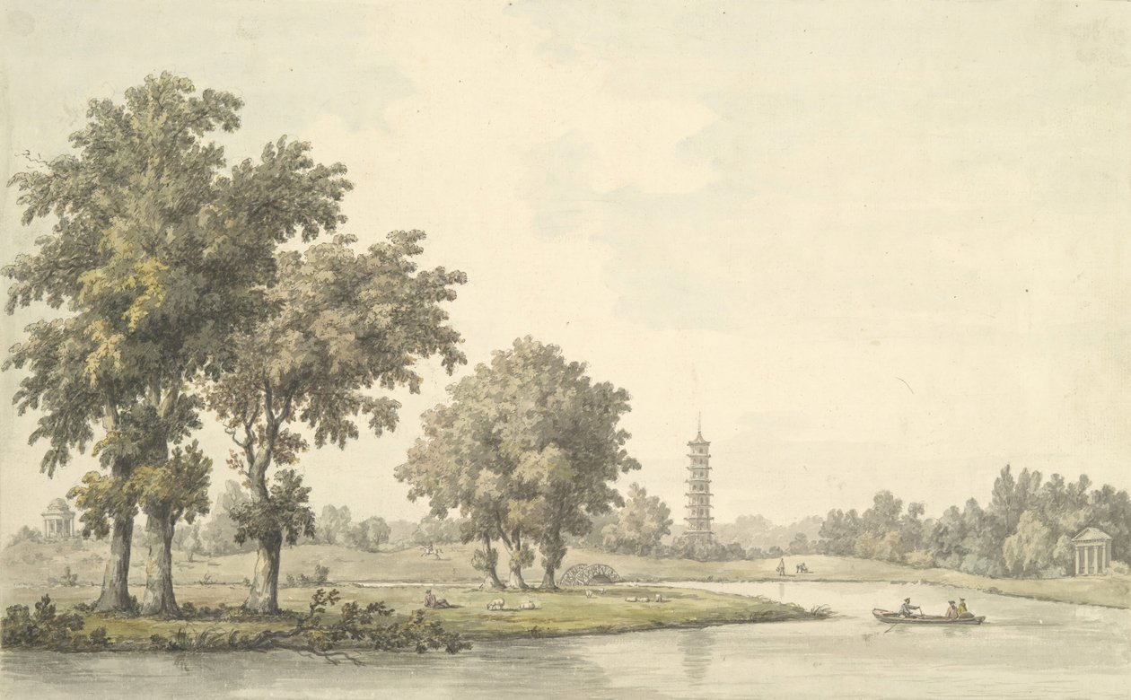 Uitzicht op het Meer en het Eiland vanaf het Grasveld in Kew, 1763 door William Marlow