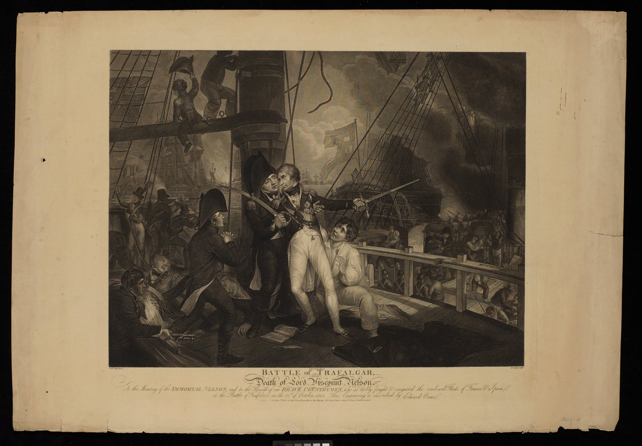 Slag bij Trafalgar en de dood van Lord Viscount Nelson door William Marshall (after) Craig