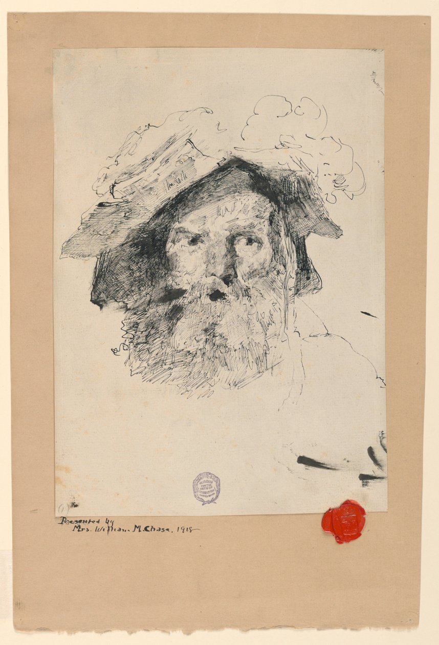 Tekening, Hoofd van een man met baard, 1872-78 door William Merritt Chase