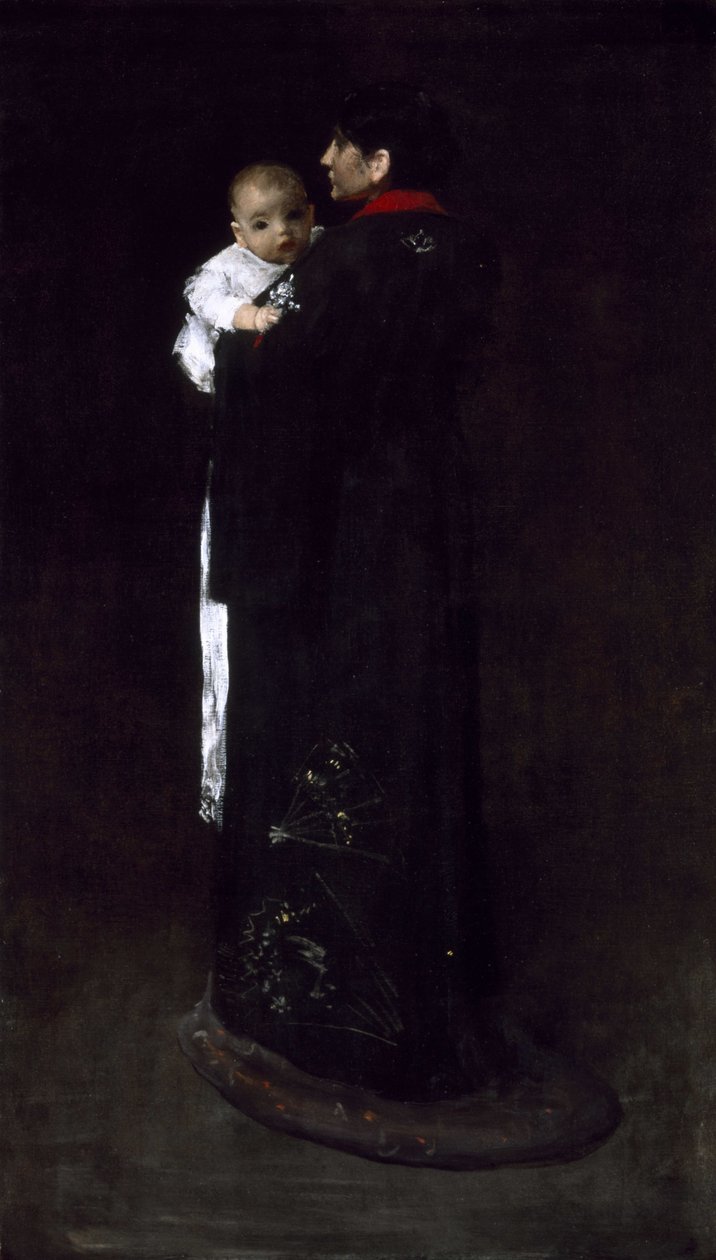 Moeder en kind (Het eerste portret) door William Merritt Chase