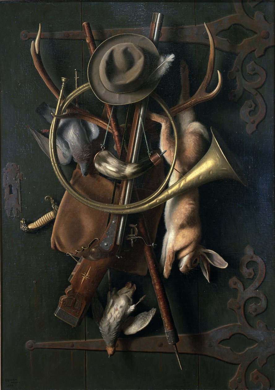 Na de jacht (3e versie) 1884 (olieverf op doek) door William Michael Harnett