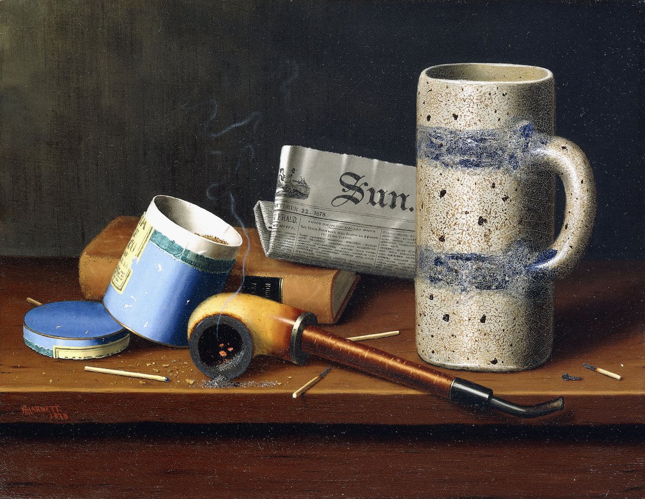 Stilleven met blauwe tabaksdoos, 1878 door William Michael Harnett