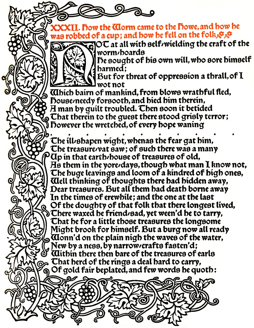 Kelmscott Pers: Pagina uit Het Verhaal van Beowulf Gedrukt in het Troy Type door William Morris