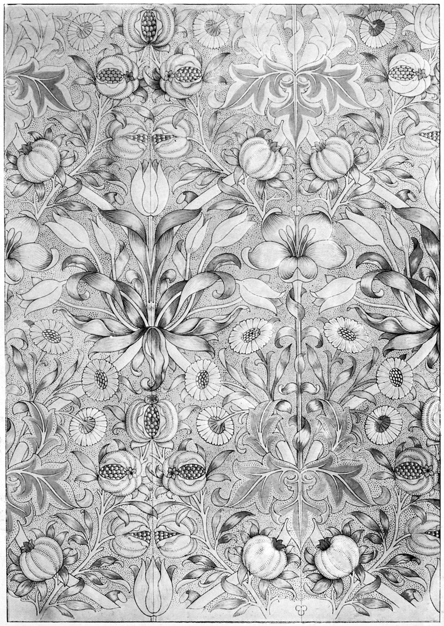 Lelie en granaatappel patroon behang door William Morris