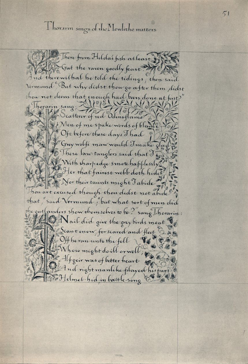 Pagina uit Het verhaal van de bewoners van Eyr, 1871 door William Morris