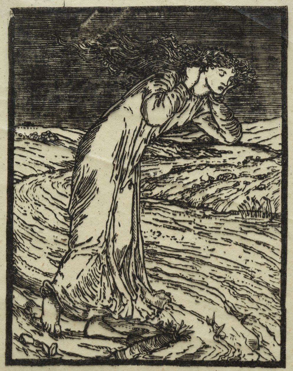 Psyche die zich in de rivier werpt door William Morris