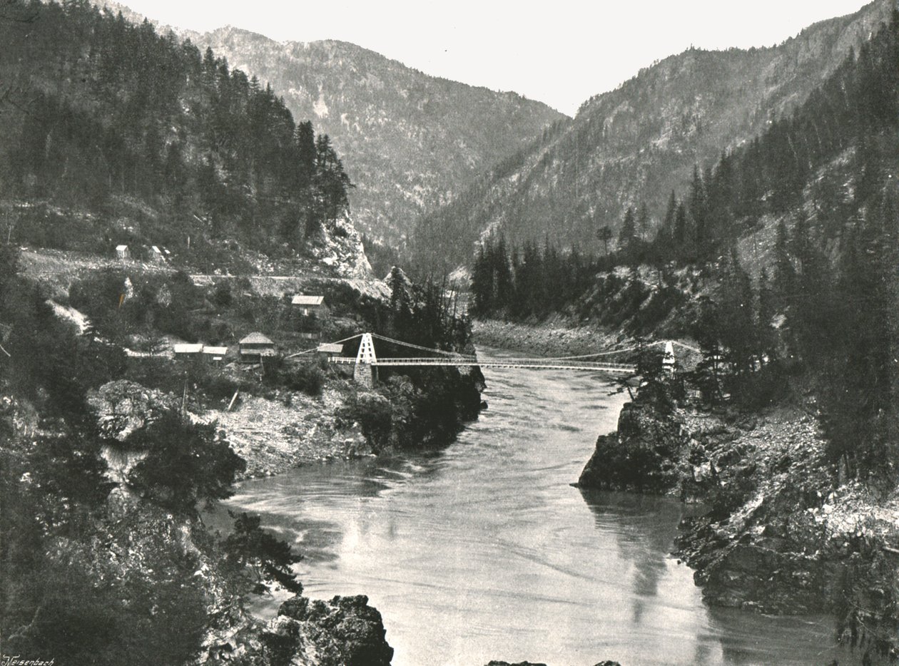 De Rockies: de Frazer Canyon en Cariboo Road Bridge, nabij Spuzzum, Canada, 1895 door William Notman and Son