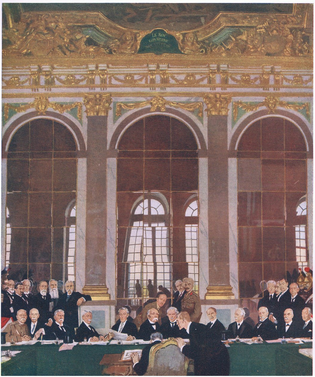 Ondertekening van de vrede in de Spiegelzaal, Paleis van Versailles, 28 juni 1919, uit Cassells History of the British People gepubliceerd door de Waverley Book Company Limited, ca. 1940 door William Orpen