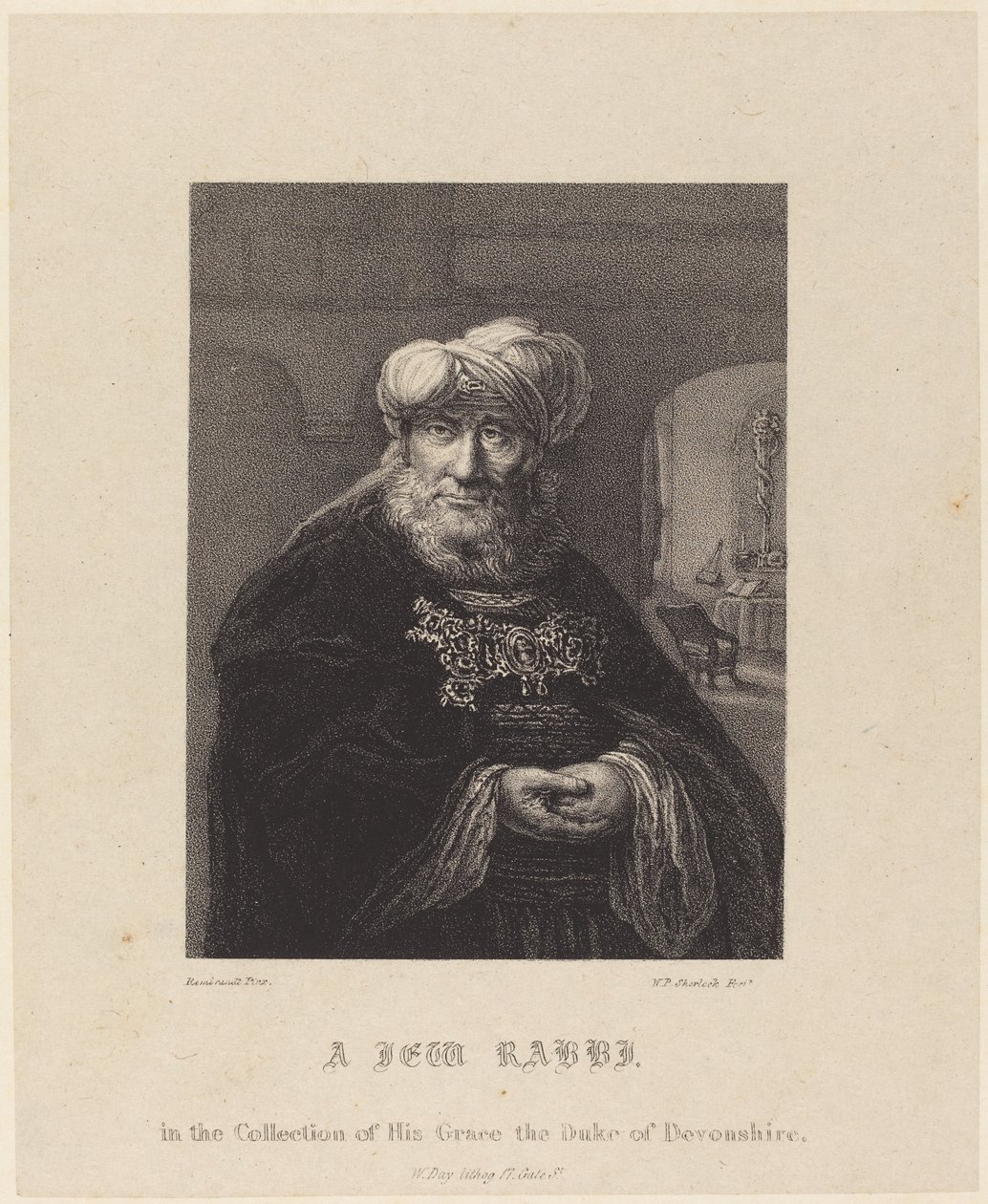 Een Joodse Rabbi door William P. Sherlock after Rembrandt van Rijn