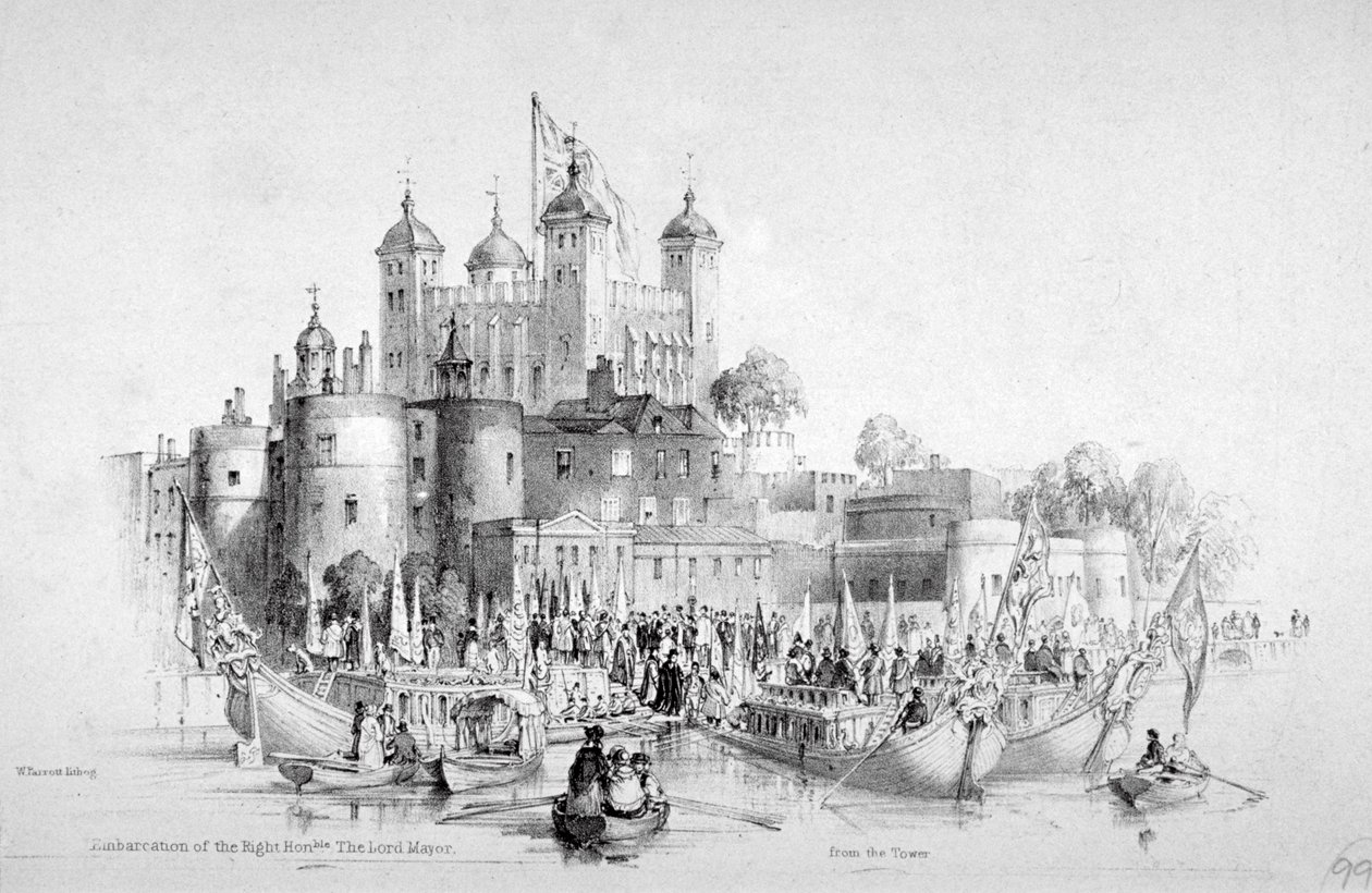 Lord Mayor Thomas Johnson en zijn entourage vertrekken vanuit de Tower of London, 1840 door William Parrott