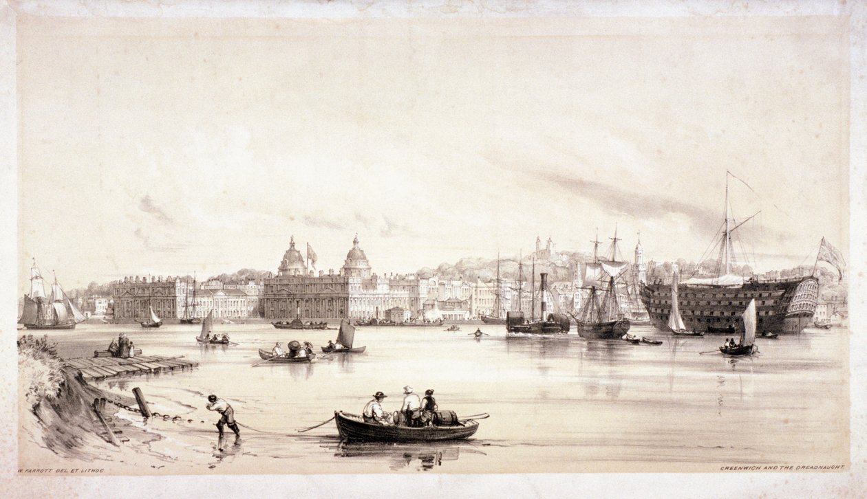 Uitzicht op Greenwich over de rivier de Theems, Londen, ca. 1841 door William Parrott