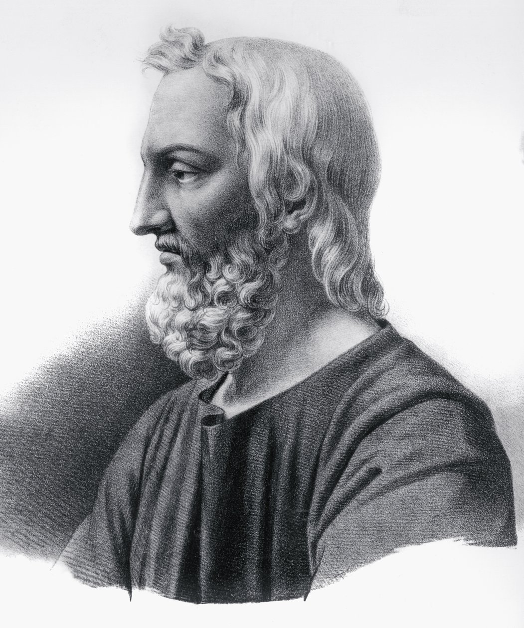 Portret van Pedanius Dioscorides (circa 40-circa 90), Griekse arts, botanicus en apotheker, gravure door Nicolas Toussaint Charlet