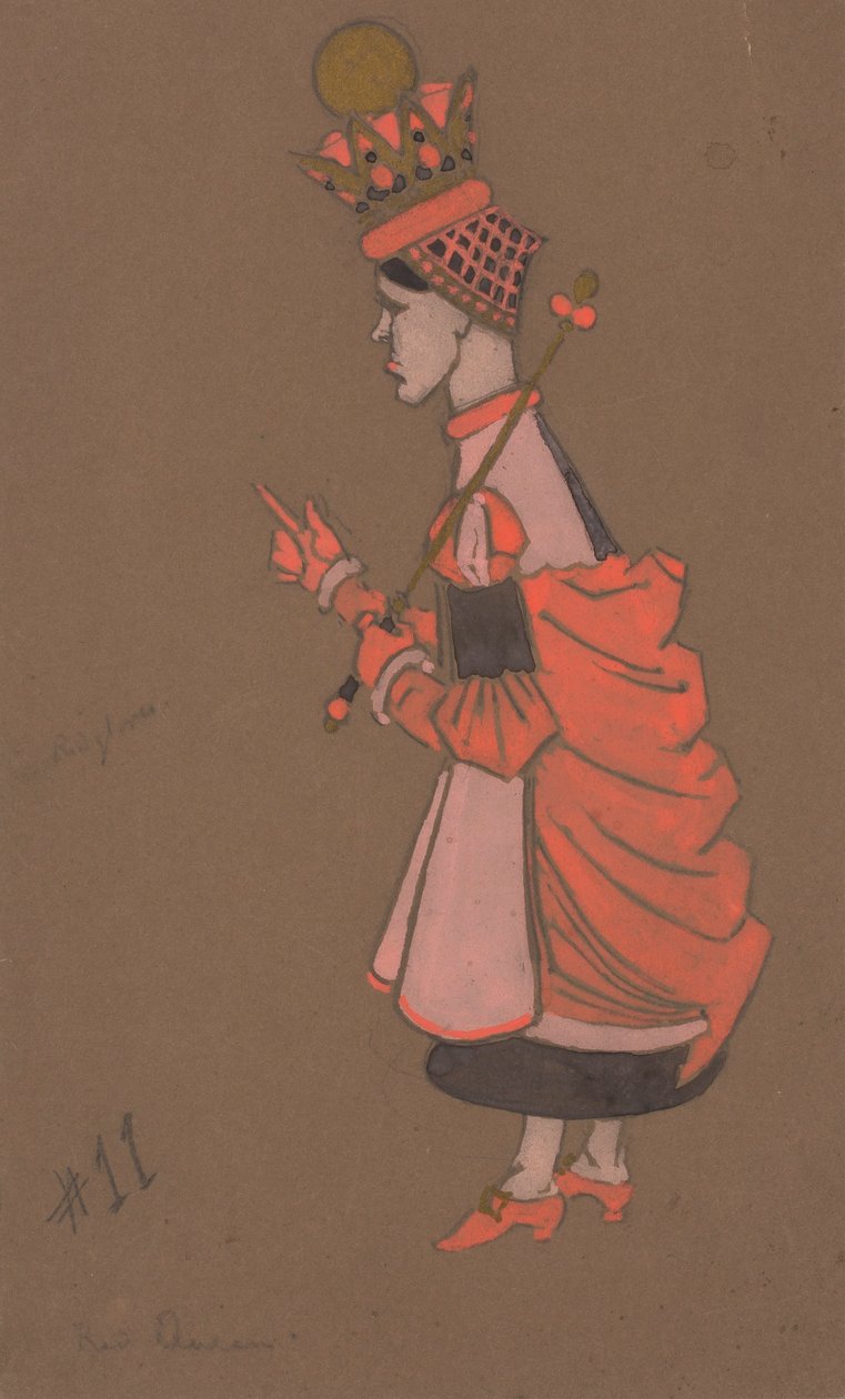 Red Queen (kostuumontwerp voor Alice-in-Wonderland) 1915) door William Penhallow Henderson