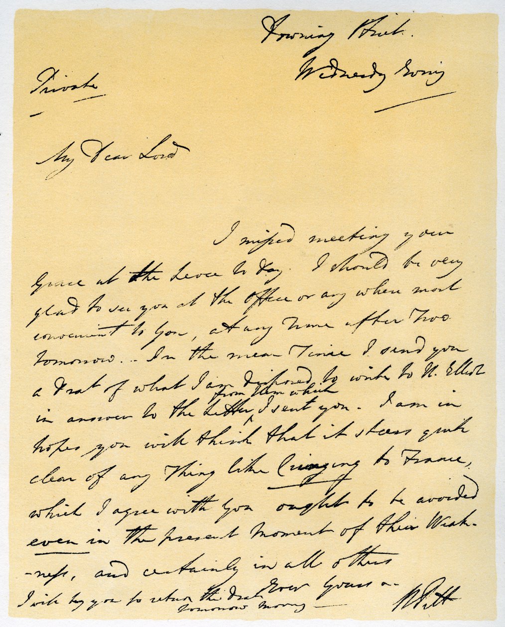 Brief van William Pitt de Jongere, oktober 1790 door William Pitt