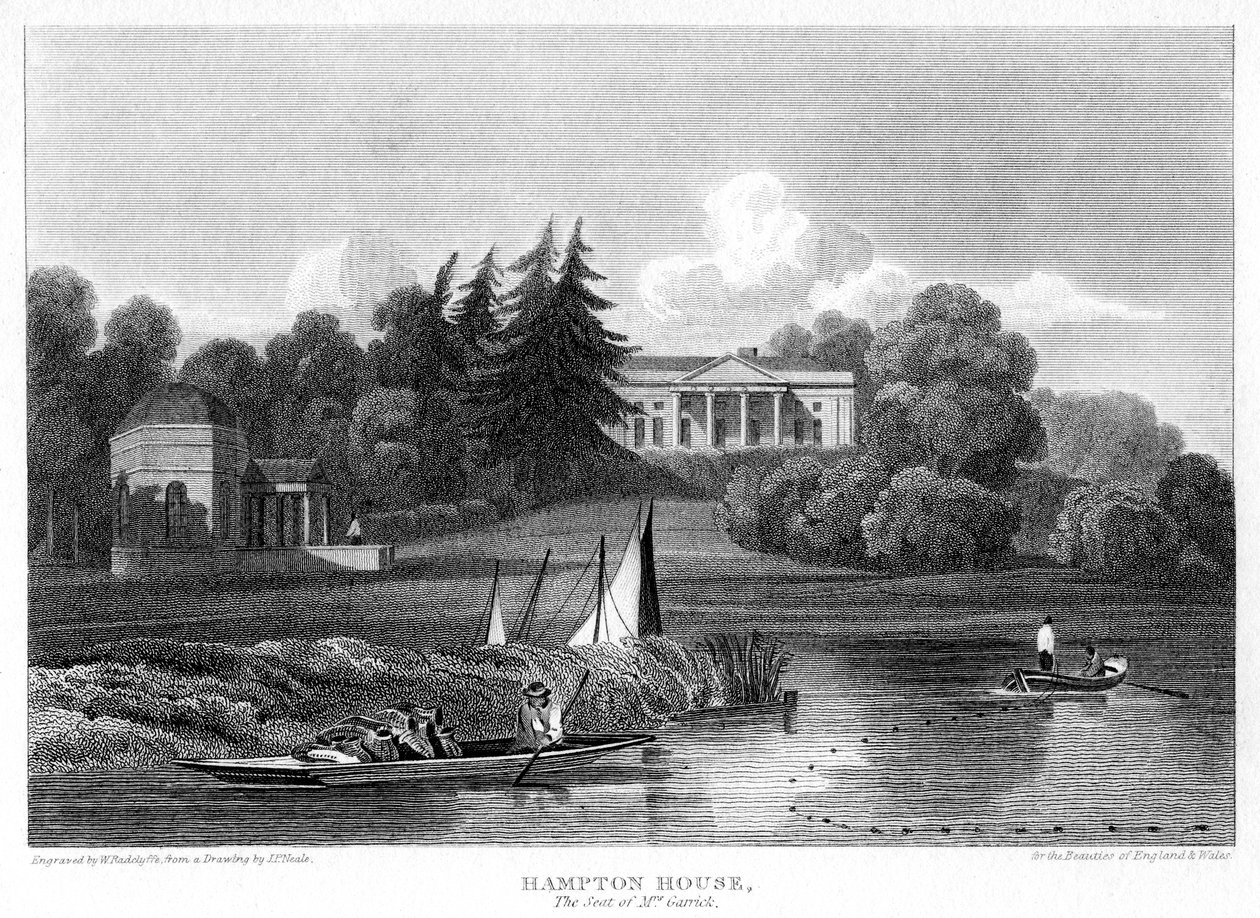 Hampton House, de zetel van Mr. Garrick, Hampton, Richmond upon Thames, Londen, 1815 door William Radclyffe