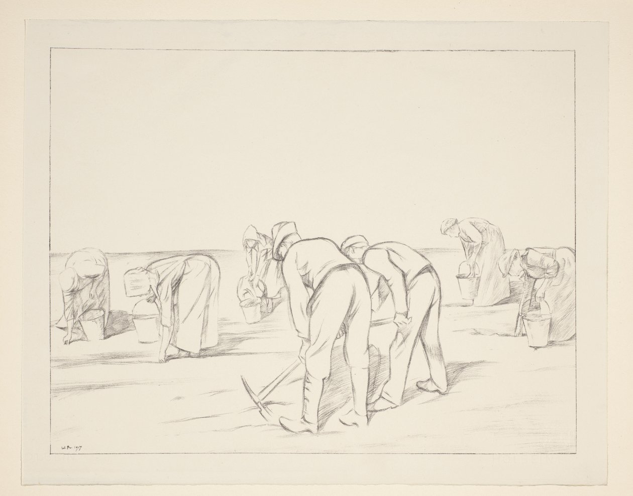 Landarbeiders met pikhouwelen en emmers door William Rothenstein