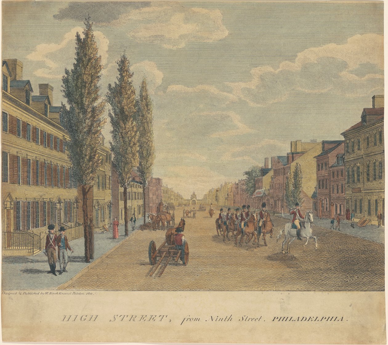 High Street, vanaf Ninth Street, Philadelphia door William Russell Birch