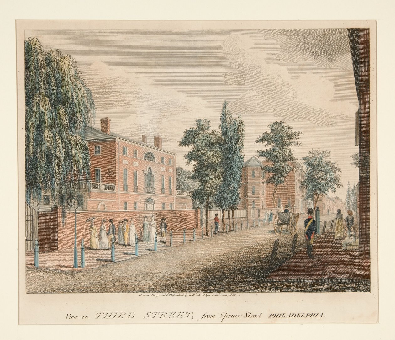 Gezicht op Third Street vanaf Spruce Street, Philadelphia door William Russell Birch
