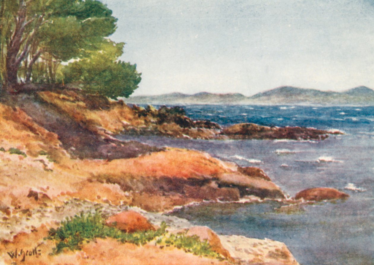 Aan de kust bij Carqueiranne (kleurenlitho) door William Scott