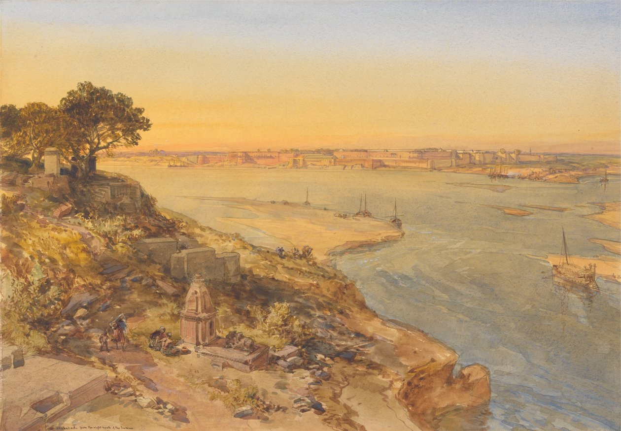 Allahabad, vanaf de rechteroever van de Jumna door William Simpson