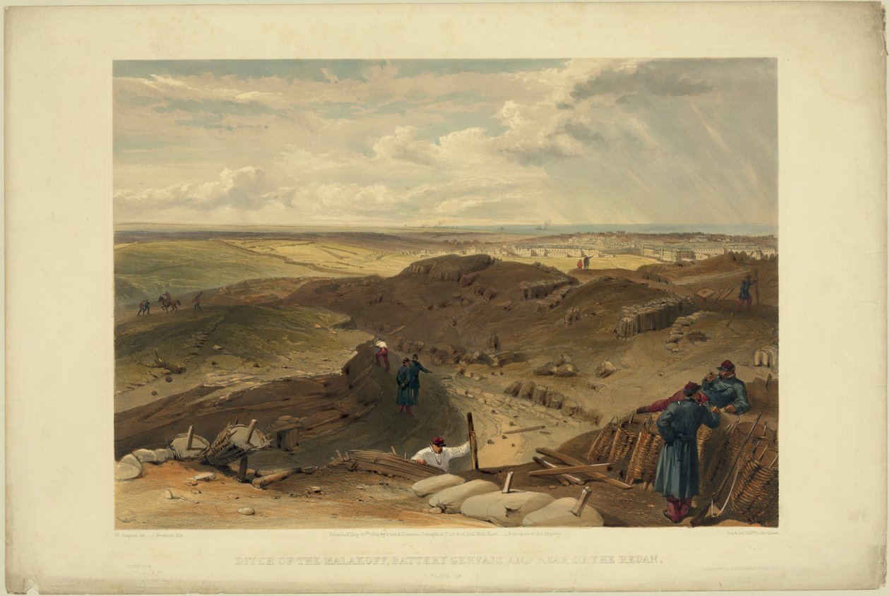 Malakoff redoute, batterij gervais en achterkant van de redan door William Crimea Simpson