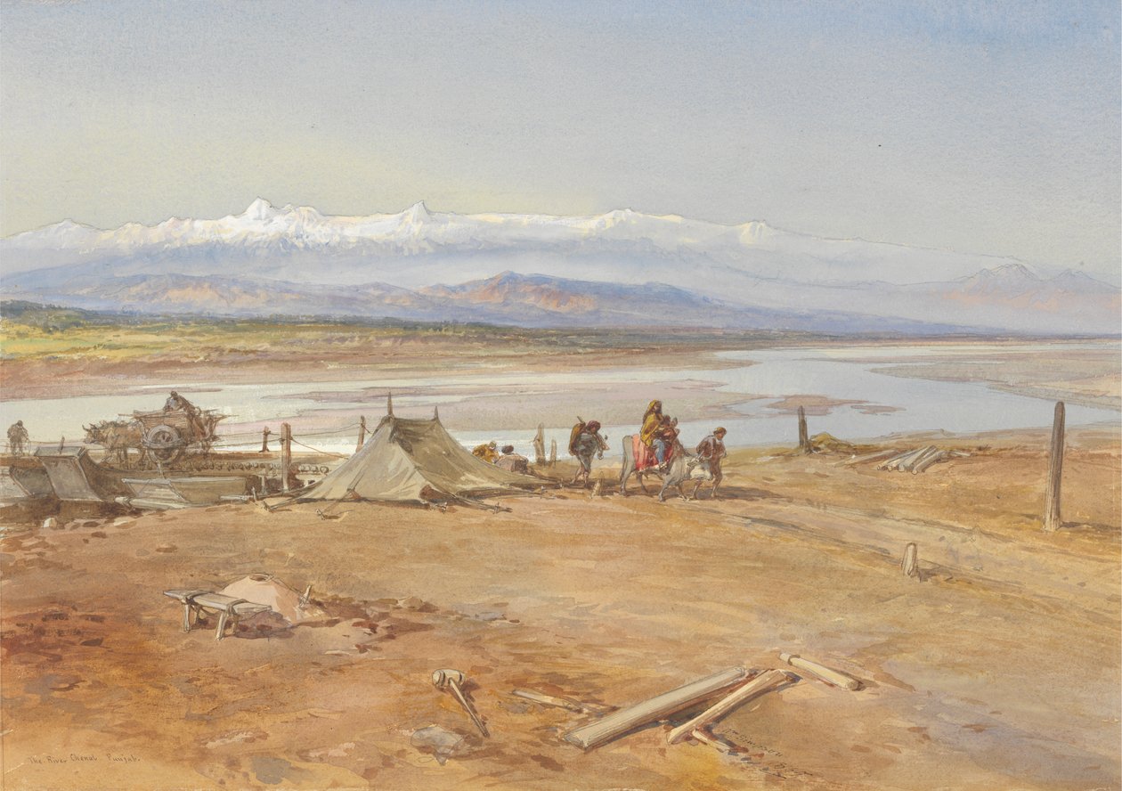 De rivier Chenab, Punjab door William Simpson