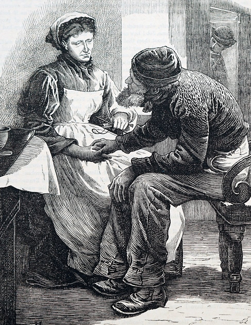 Een ouder echtpaar. Door William Small (1843-1929) een Engelse illustrator. 1880 (gravure) door William Small