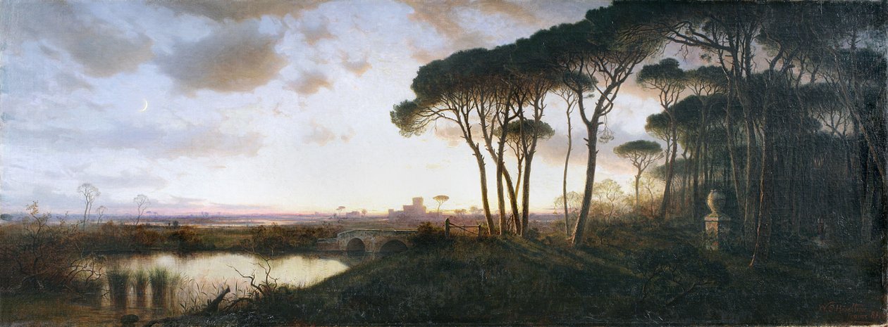 Kasteel van Ostia gezien vanuit het dennenbos van Castel Fusano, 1881 door William Stanley Haseltine