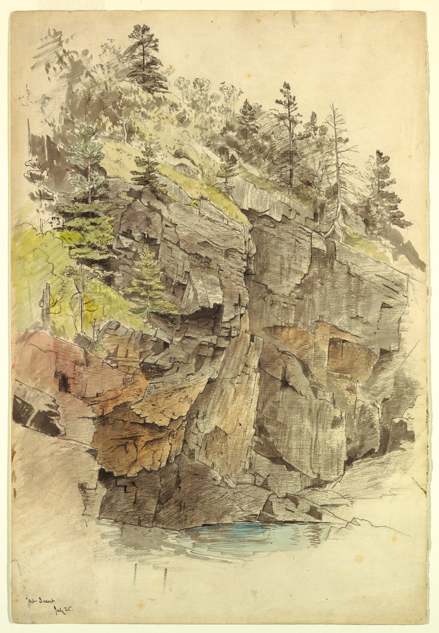 Tekening, Rotswand, bij Otter Cliffs, Mt. Desert, 1859 door William Stanley Haseltine
