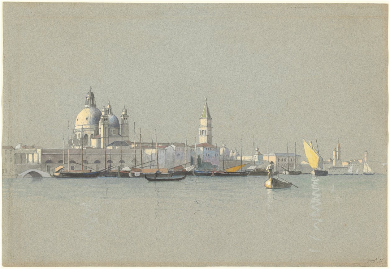 Uitzicht over het Giudecca-kanaal richting de Salute en de klokkentoren van San Marco door William Stanley Haseltine