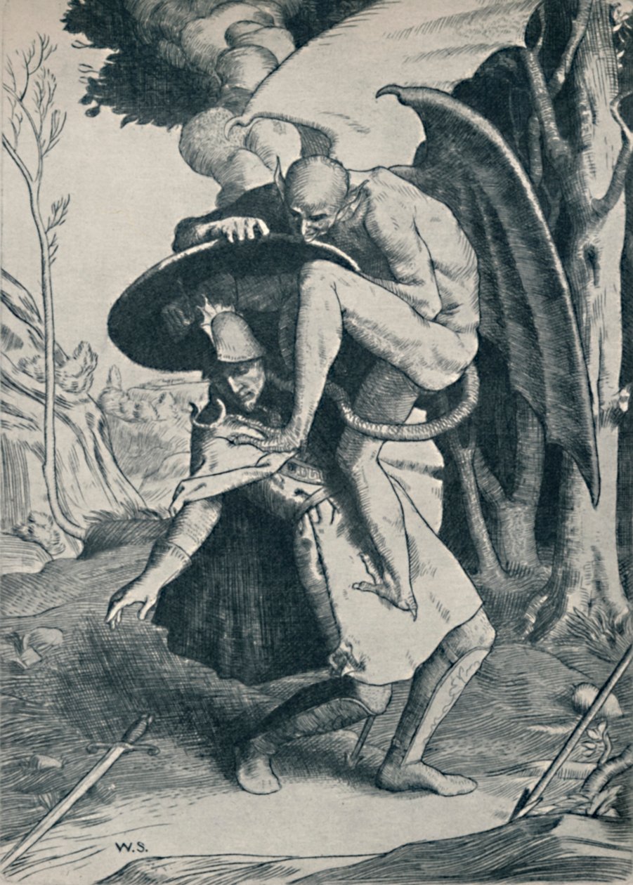 Christian vecht tegen Apollyon, 1895, 1923 door William Strang