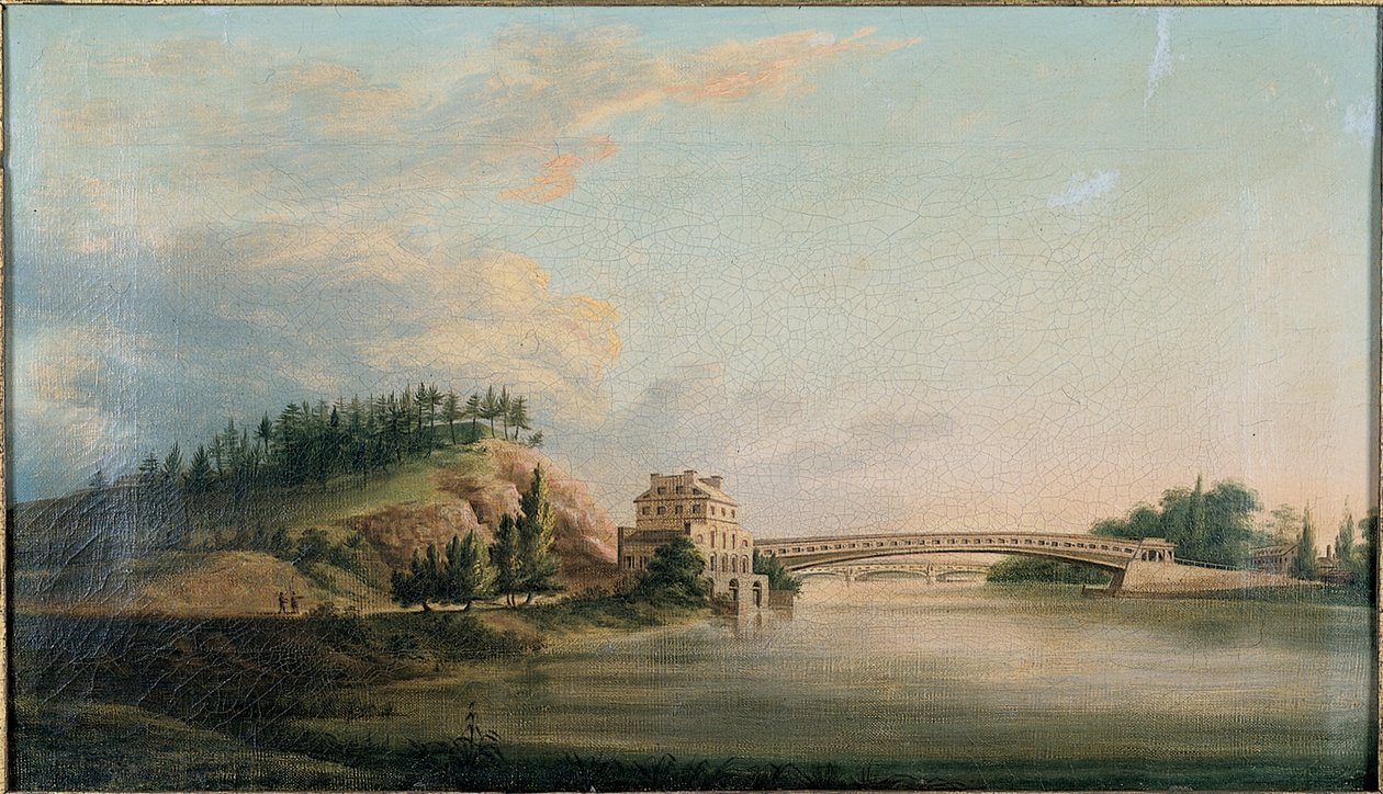 Uitzicht op een brug over de Schuylkill River door William Strickland