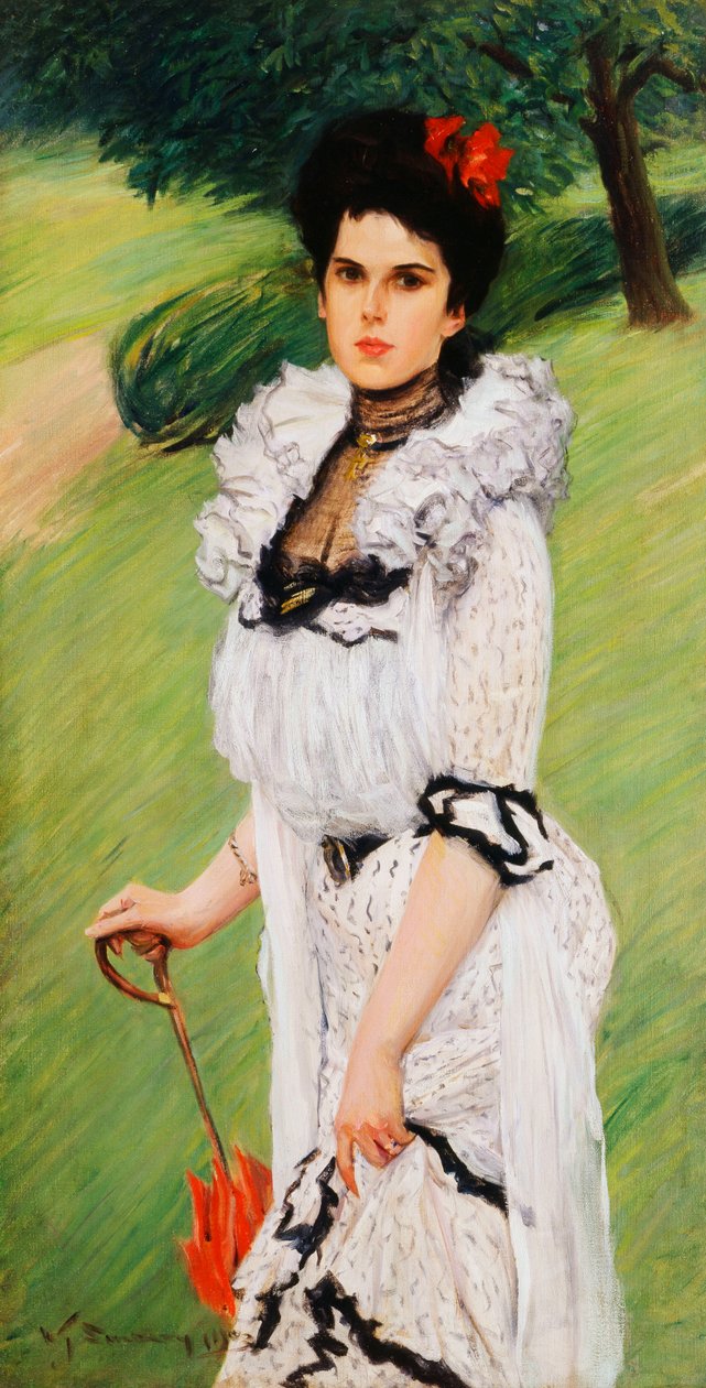 De witte jurk - Portret van een jonge vrouw in een park, 1903 door William Thomas Smedley