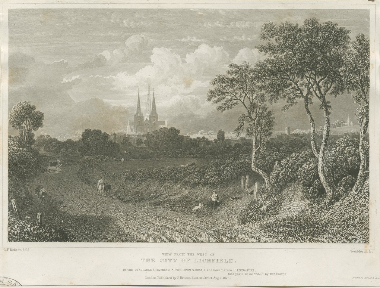 Lichfield Kathedraal - Westaanzicht door William Tombleson