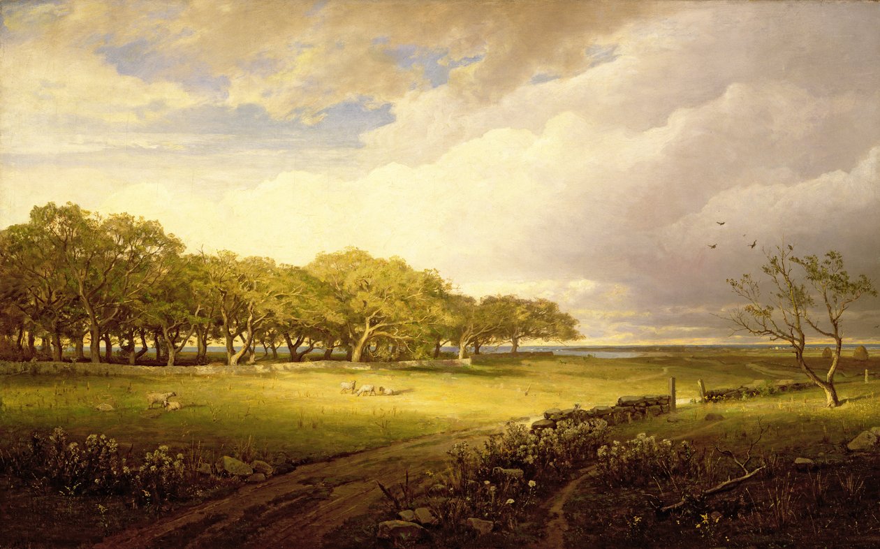 Oude boomgaard in Newport door William Trost Richards