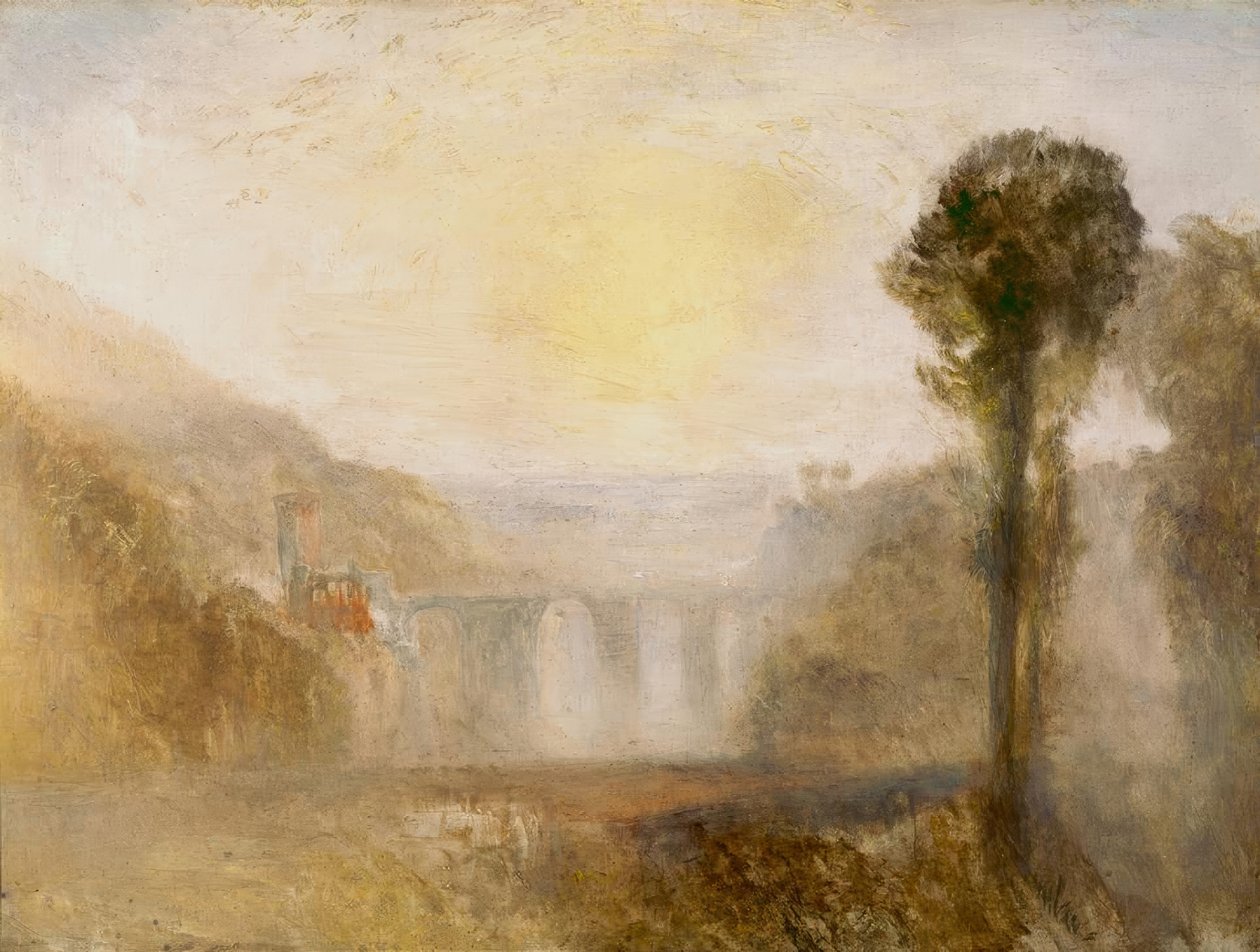 Brug en toren door Joseph Mallord William Turner